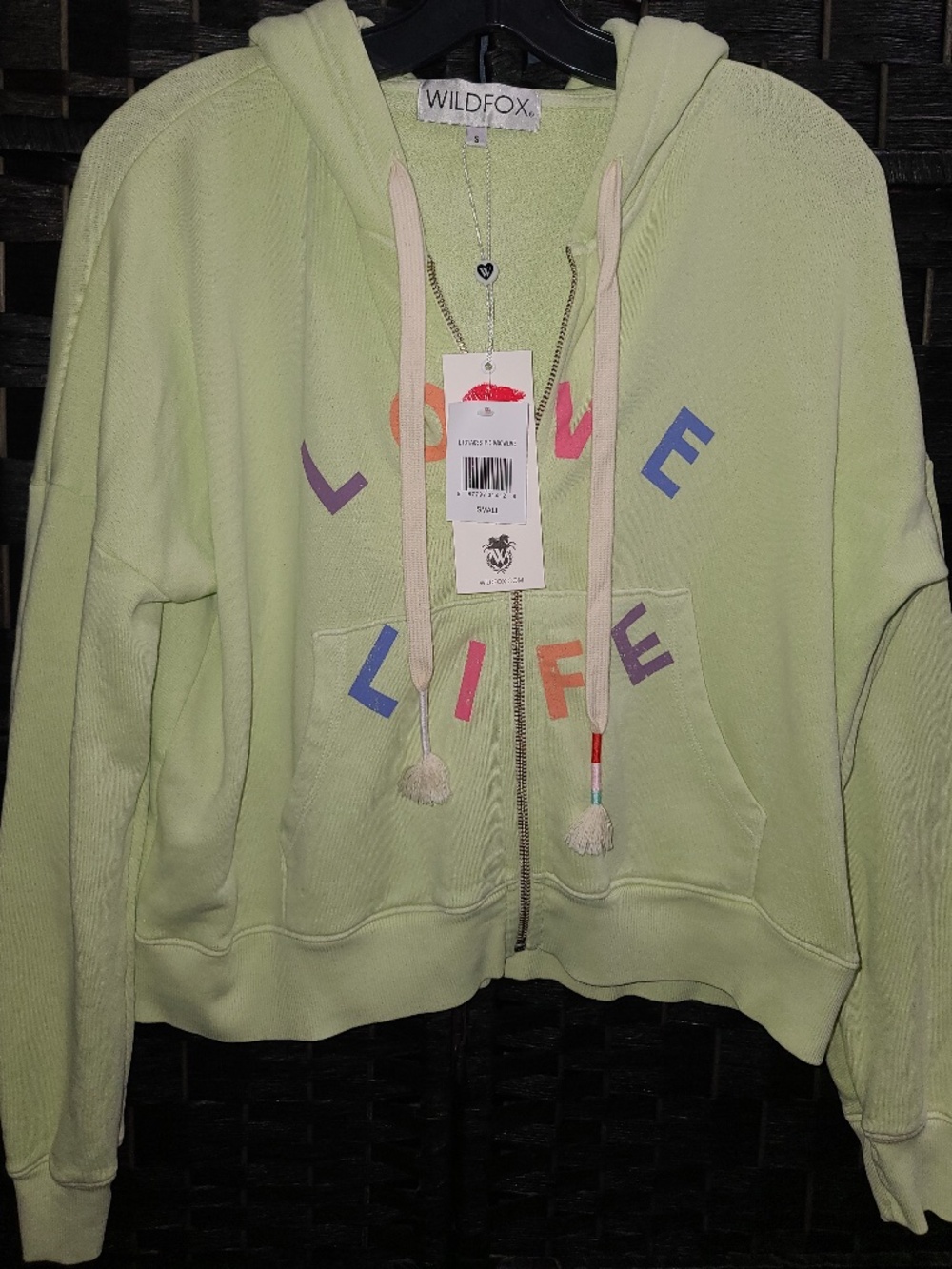 Wildfox Women's Green and Yellow Hoodie size S NWT